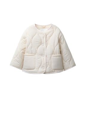 Zara Baby Quilted Jacket Sherpa Lined Ivory Snap Front 3-6 Months